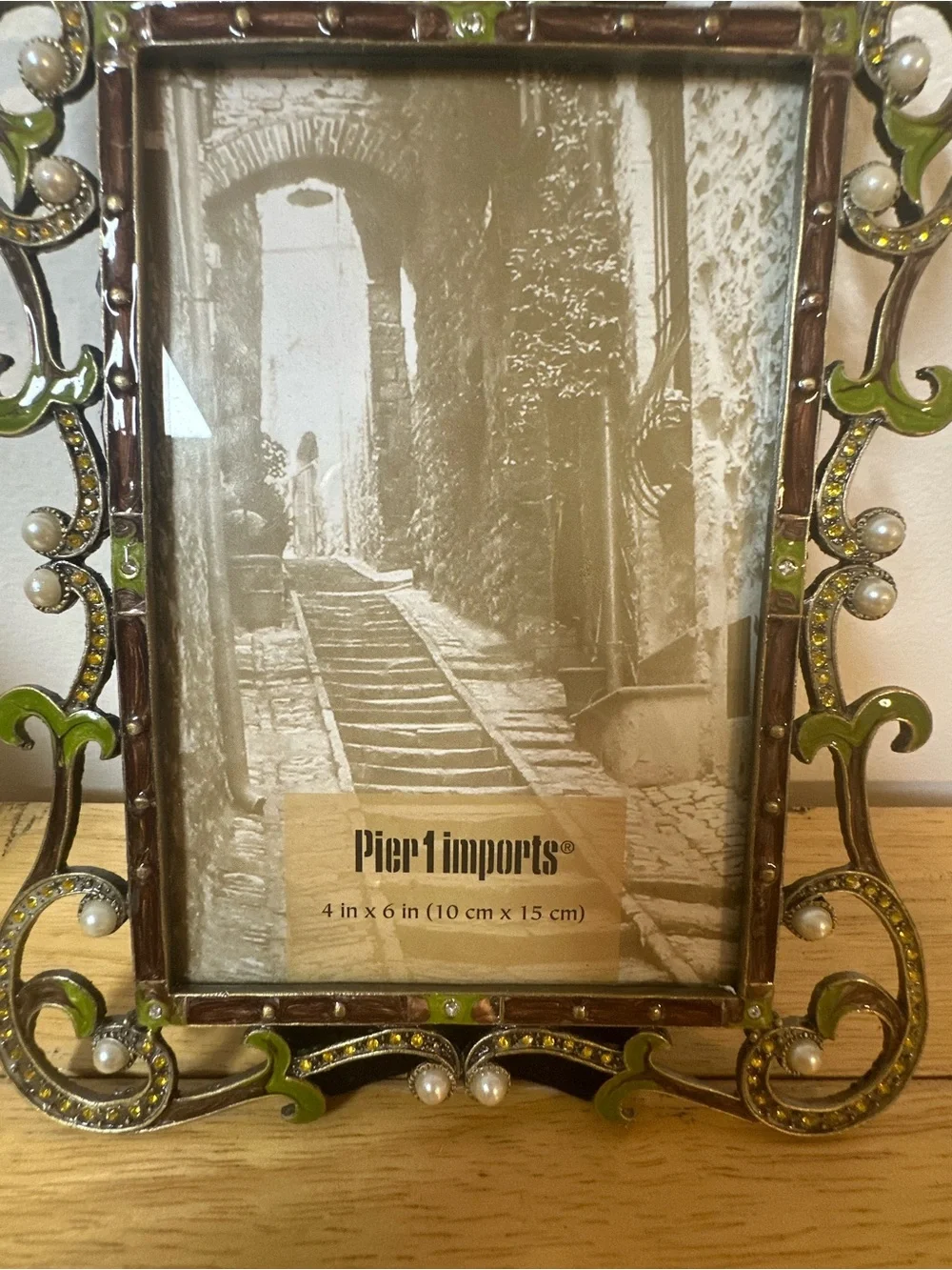 Pier 1 Green and Gold Ornate Scroll Picture Frame